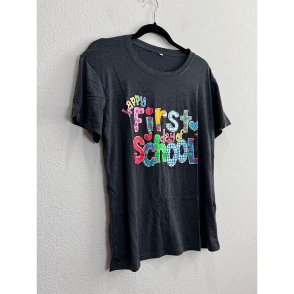 NWOT Women's Gray First Day of School Teacher T-Shirt Large - Picture 8 of 9
